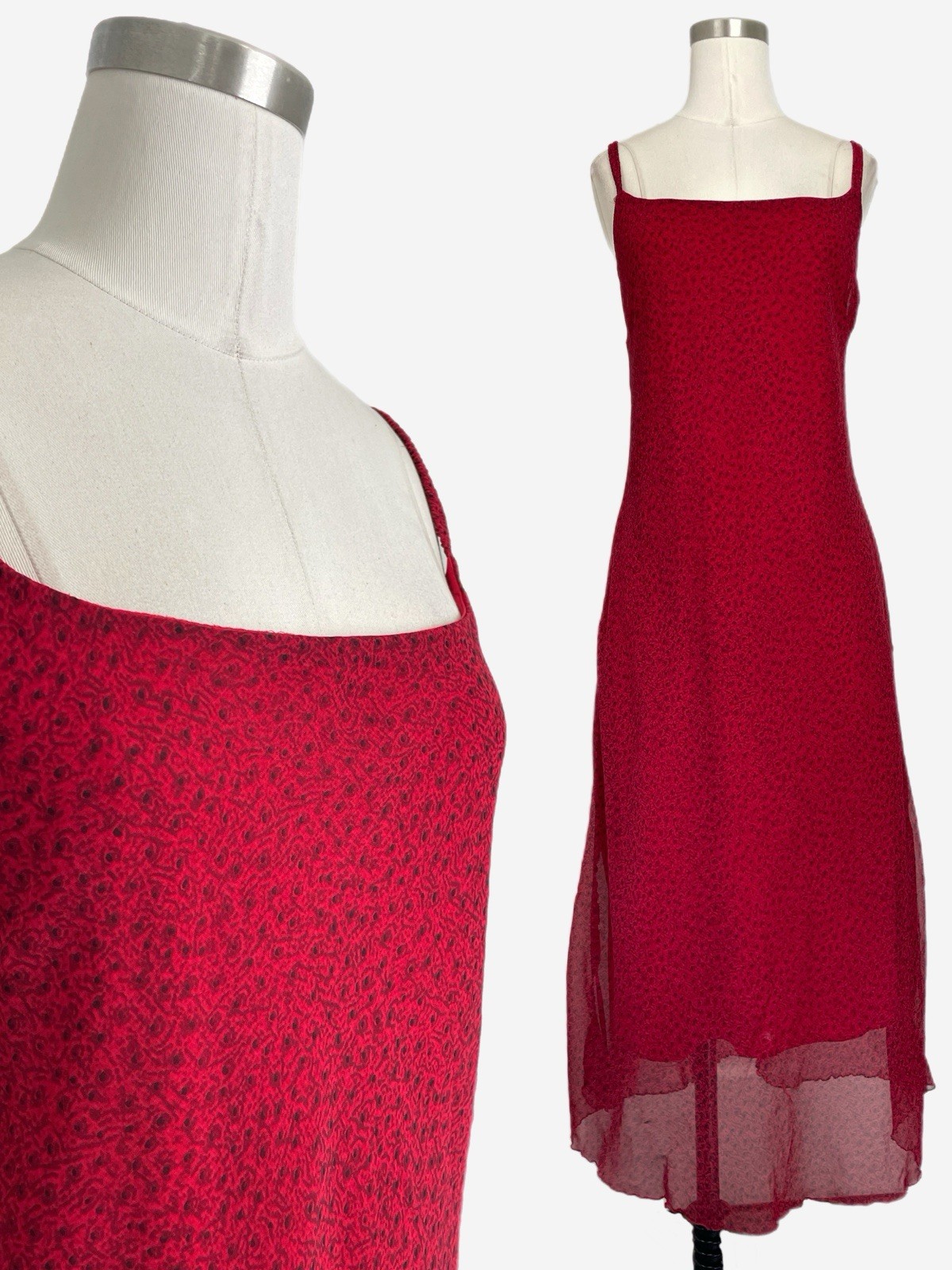 Vintage Y2K Believe… Red black floral layered slip dress whimsical romantic L/XL