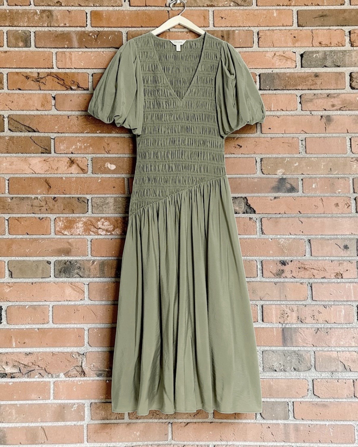 Per Una Marks & Spencer Khaki Green Shirred Asymmetric Midi Dress Size UK 18