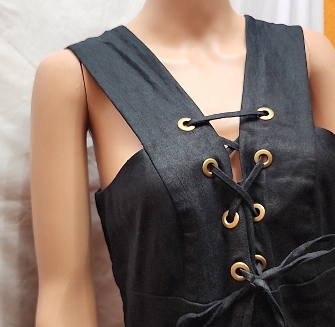 J.Crew Lace-up dress in structured linen Little Black Dress Womens Size 10 NWT