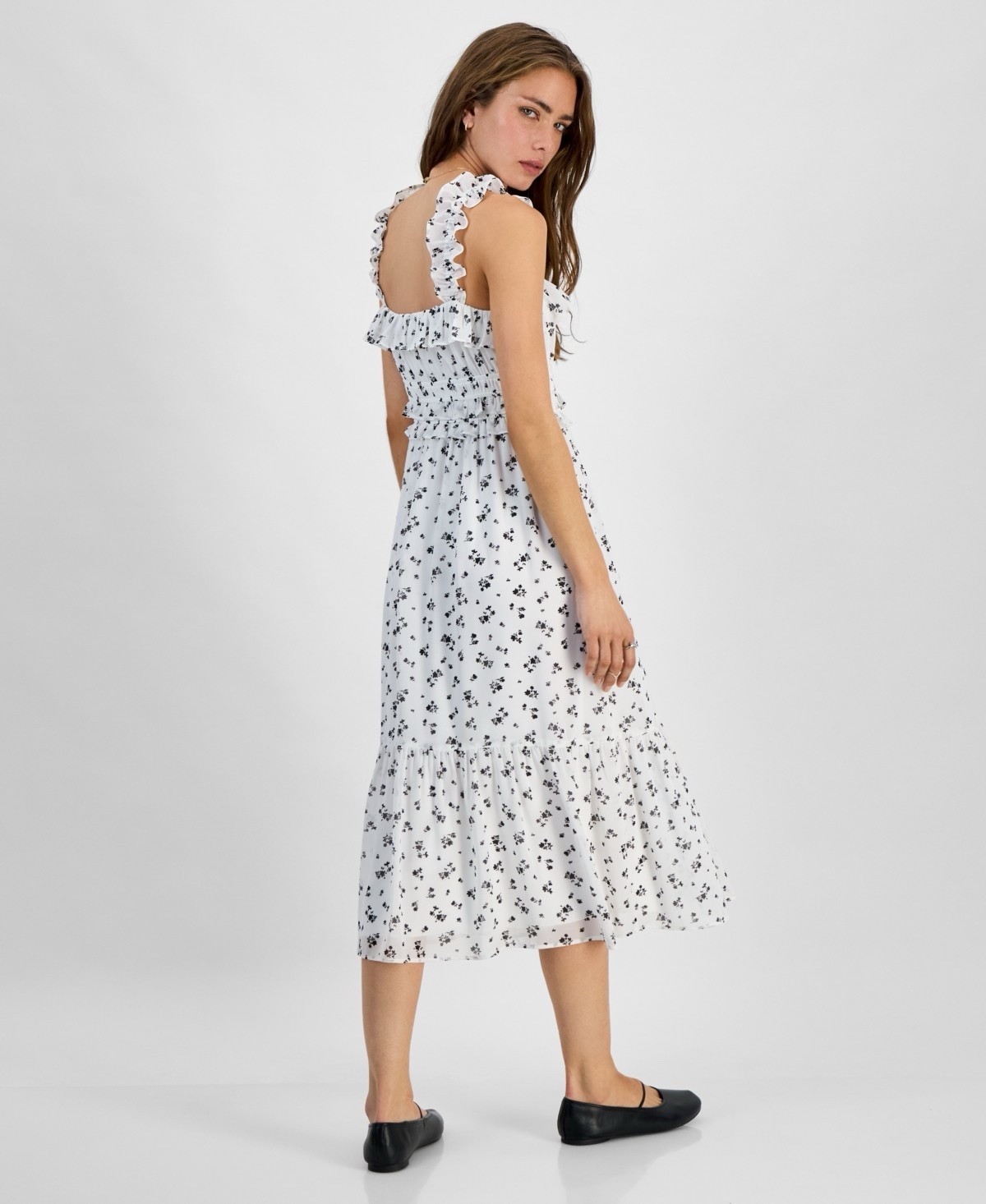 $49 Kingston Grey Juniors Ruffled Sleeveless Midi Dress White Black L