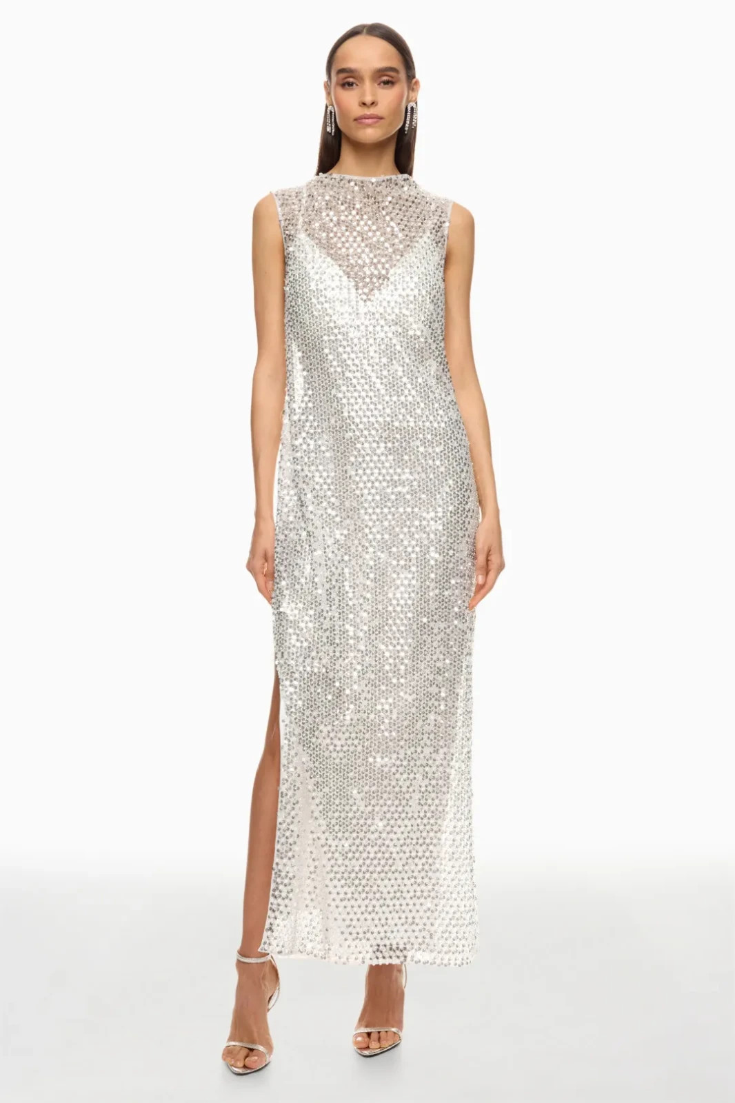 Shona Joy Asteri Sleeveless High-Neck Sequin & Beaded Maxi Dress Size 4