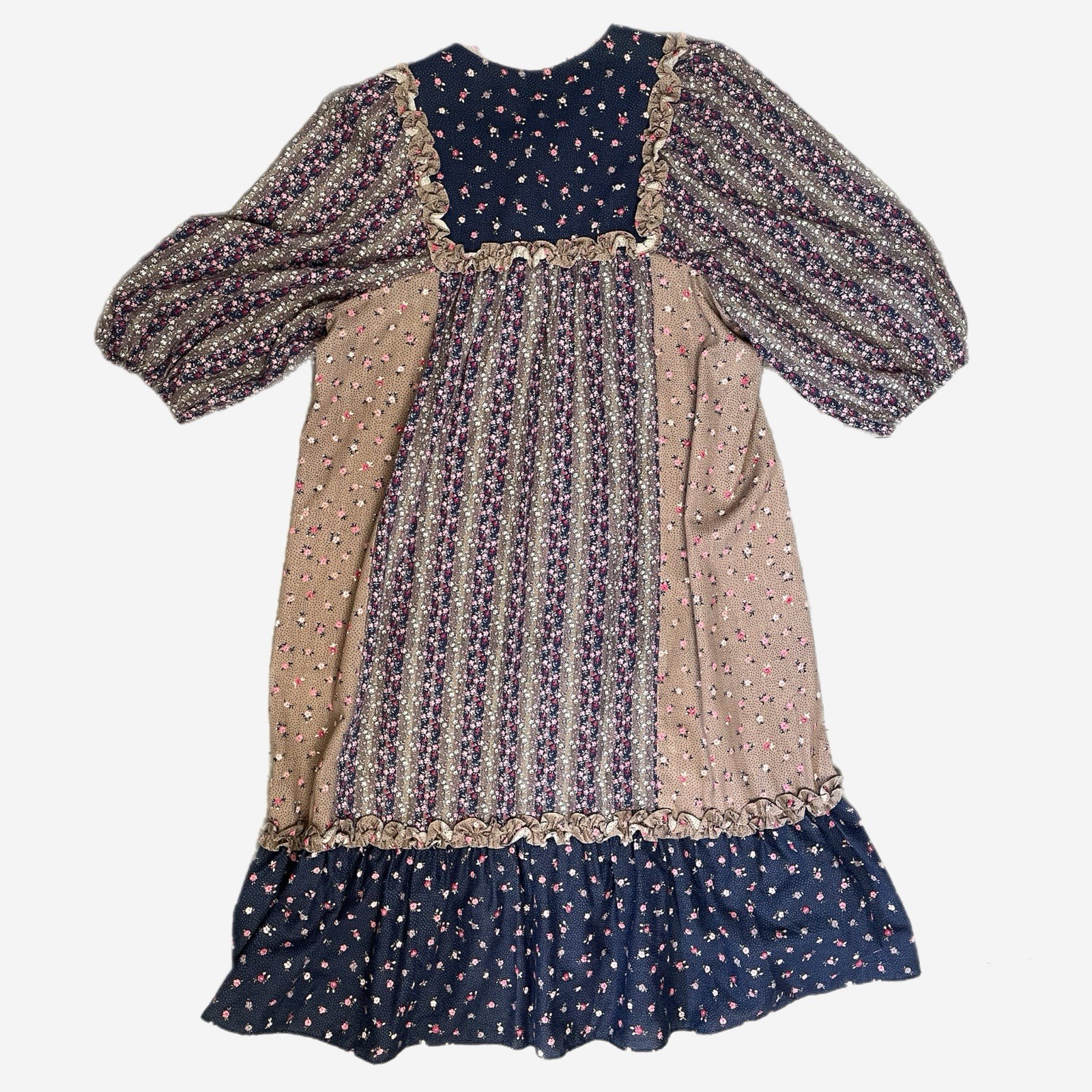 Vintage 60s/70s Two Ems Prairie Mixed Ditsy Floral Ruffle dress Cottagecore M/L