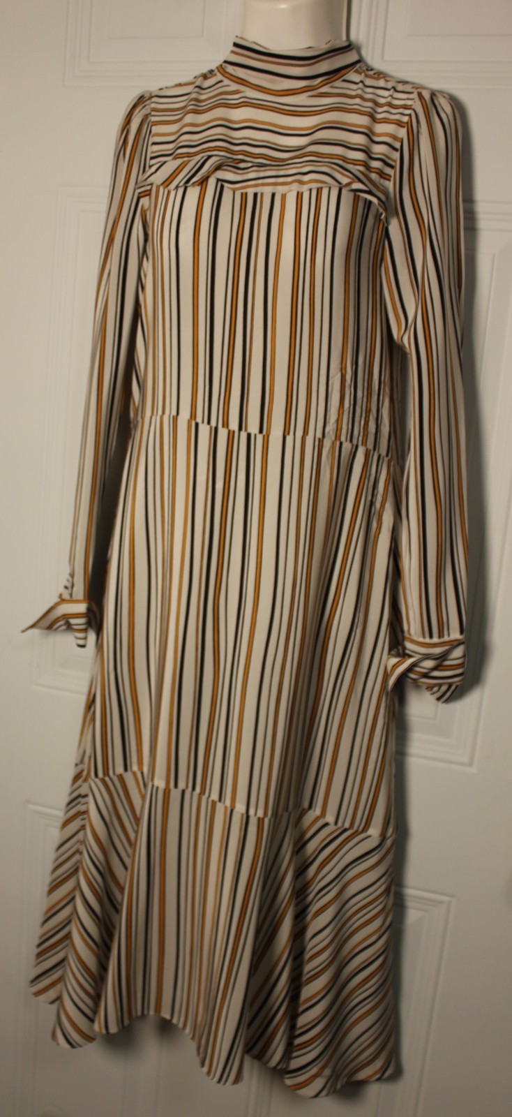 Dorothee Schumacher SatinDress Mock Neck Tiered Midi Luxury Designer SZ Medium