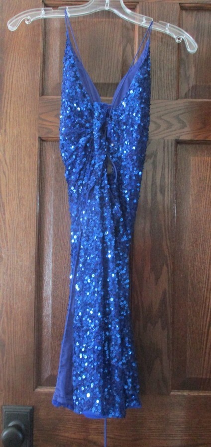 EYE CATCHING! “PRIMAVERA” BLUE SEQUIN DRESS SZ 10~TIE BACK~Prom Party Dance-LN!