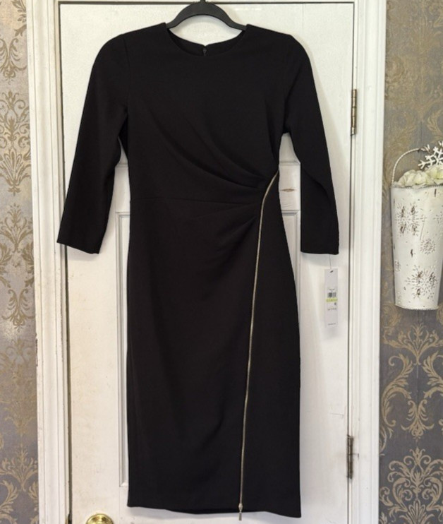 CALVIN KLEIN WOMEN’S DRESS BLACK EXPOSED FRONT ZIPPER SIZE 4 NWT