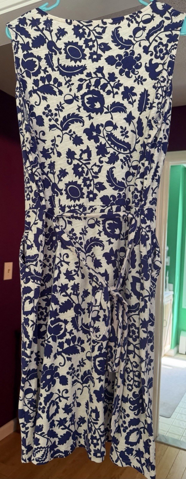 Boden Women’s Blue/White Floral V-Neck Sleeveless A-Line Knee Dress Cotton 12