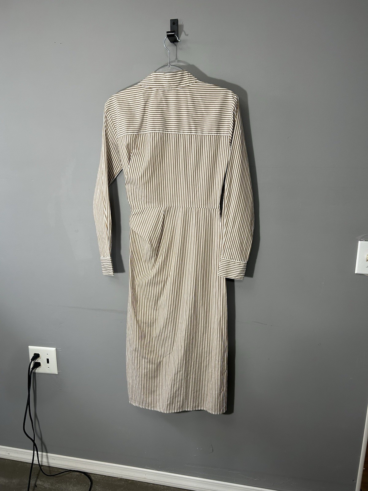 Veronica Beard Wright Striped Long-Sleeve Twist Waist Midi Shirtdress Sz 2