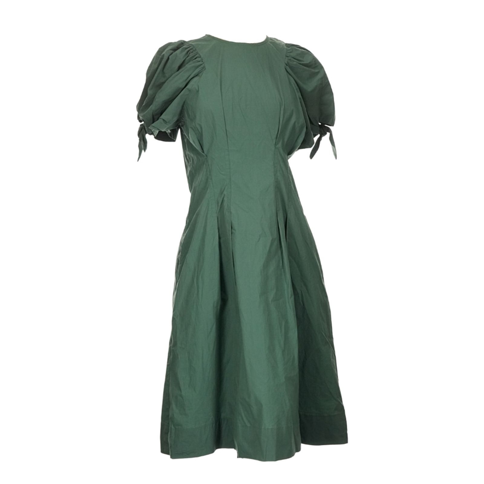 Sea NY NWT Clover Green Cotton Poplin Puff Sleeve Midi Dress Tie Cuff Sz 8