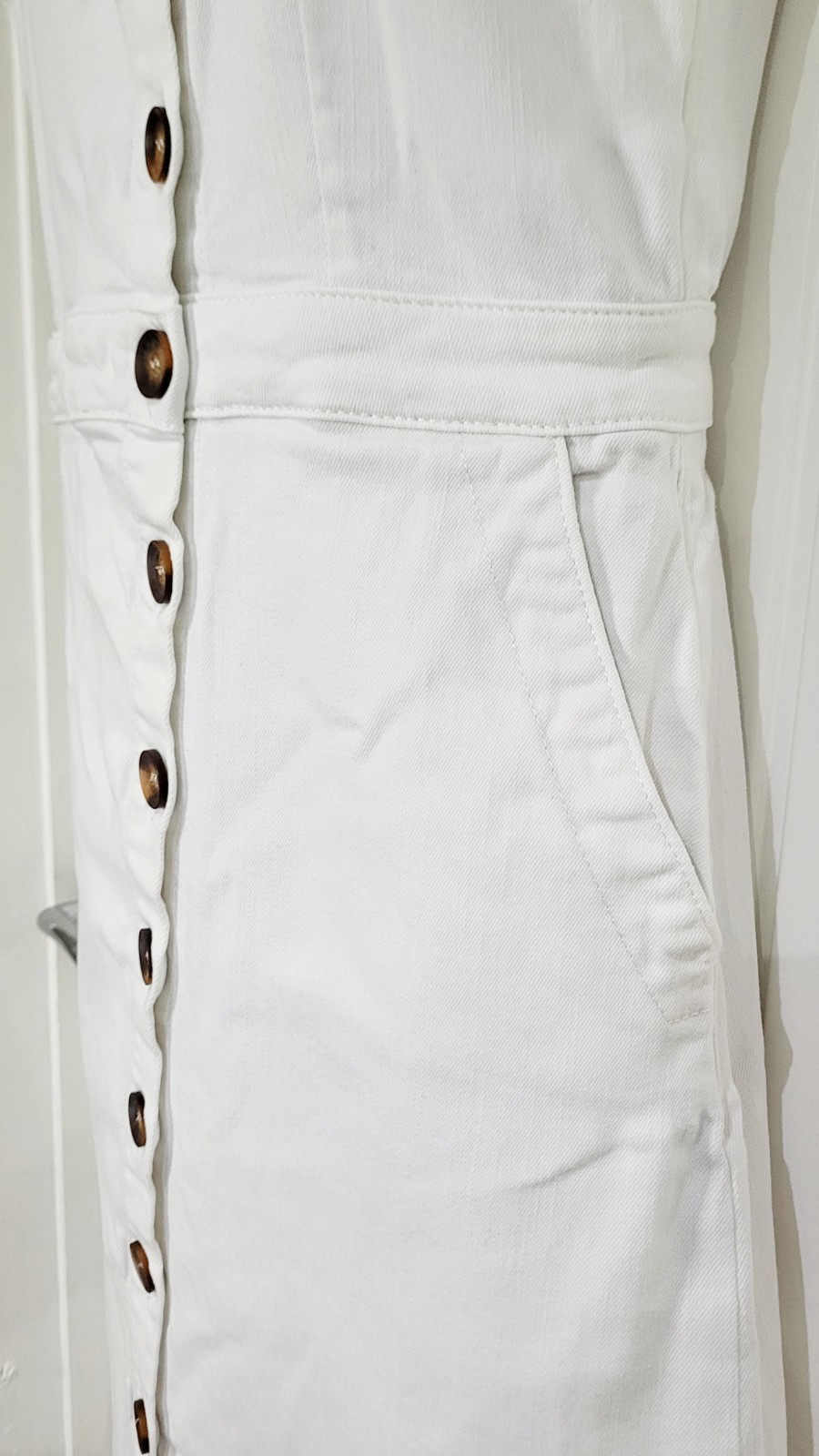 Monsoon Size UK 8 White button front denim summer dress casual holiday VGC