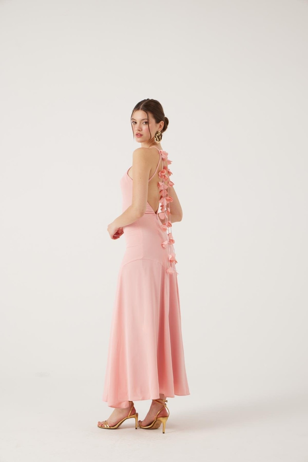 Pink Halter Backless Satin Maxi Dress Appliqué Zip Party/Cocktail Size XS