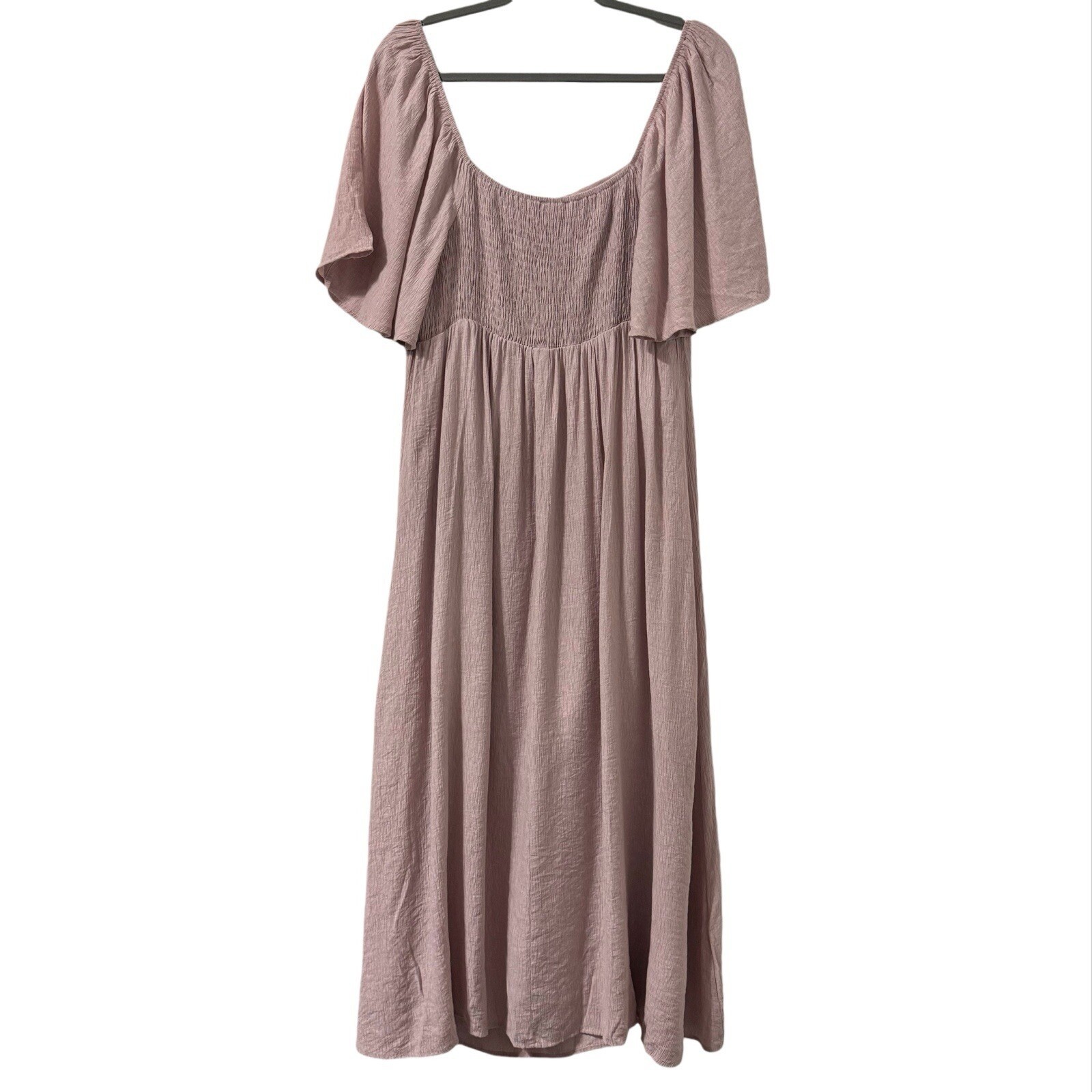 Ott Womens Blush Pink Midi Dress XL Square Neck Smocked Cottagecore Coquette