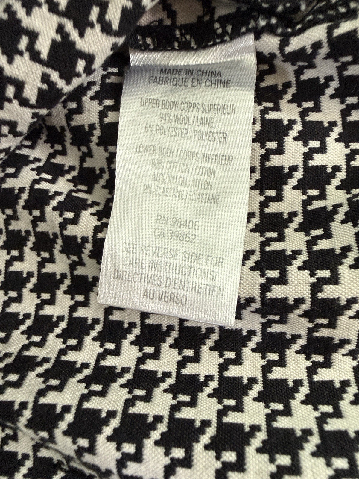 Theory Black White Houndstooth Crew Neck Half Sleeve Sheath Knee Dress P