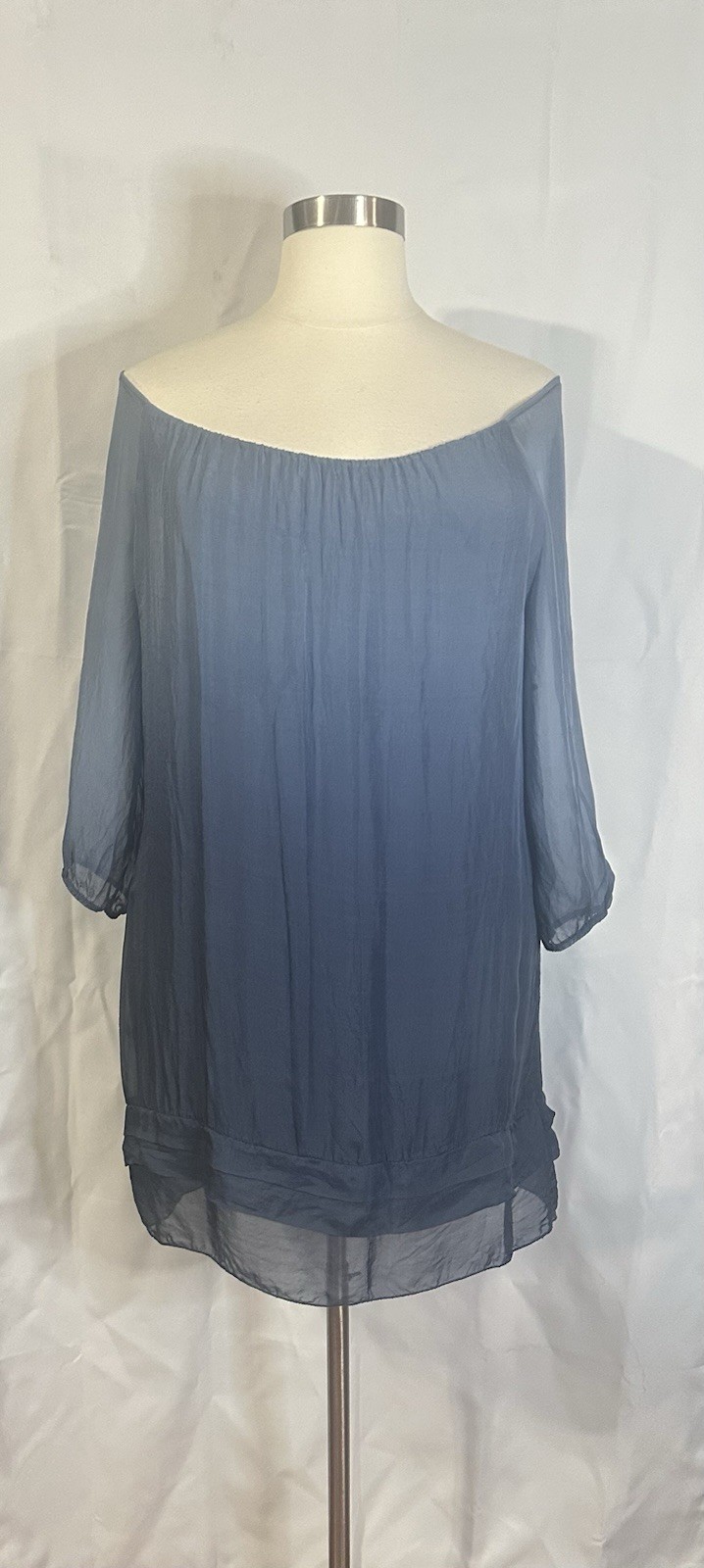 PRONTOMODA GIUSY Womens Size Large Dress 100% Silk Blue Dip Dye Off On Shoulder