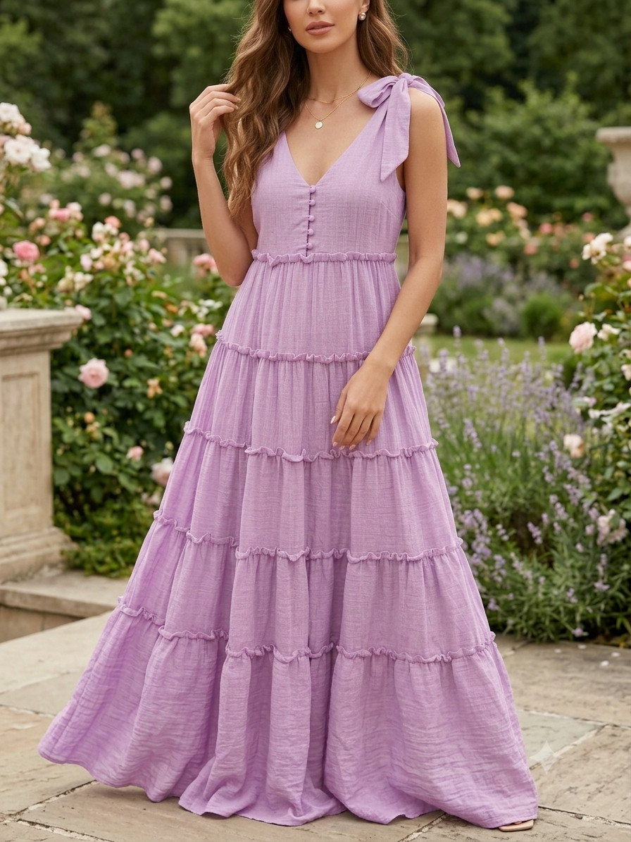 english factory lilac tiered maxi dress size xs