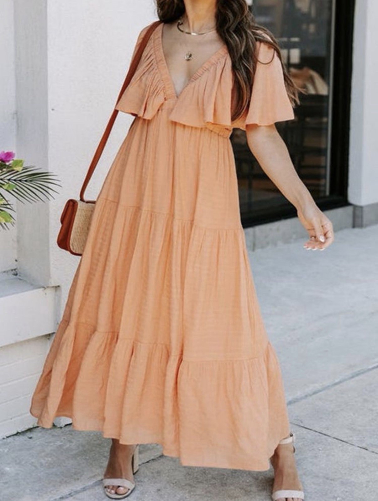 Women’s High Waist Butterfly Sleeve Slim Dress V-neck Ruffled Size Small