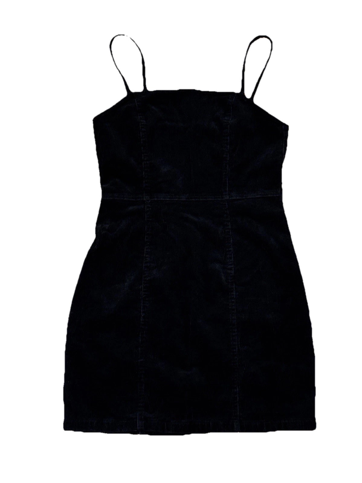 H&M Black Corduroy Mini Dress Womens Medium Spaghetti Strap Bodycon Zip