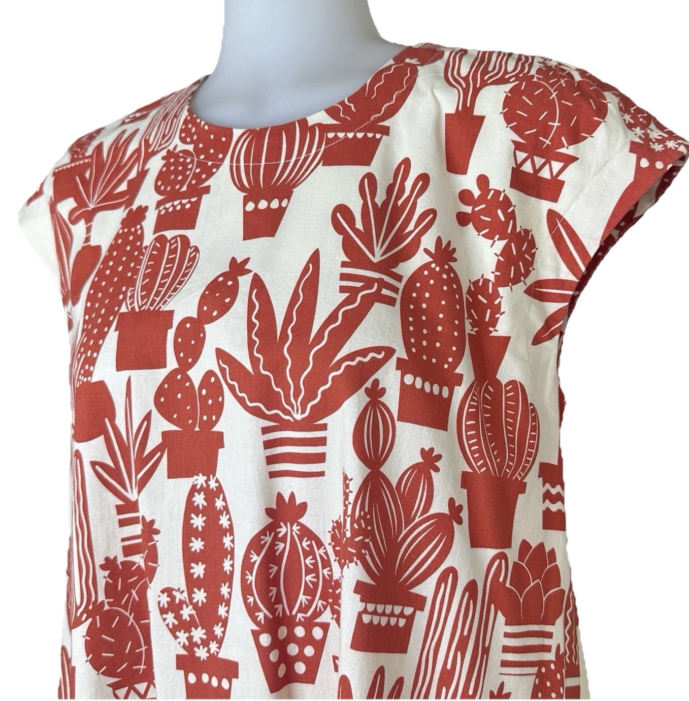 Cousin Earl Cactus Print Dress With Pockets Size XS Orange-Red & Cream Southwest