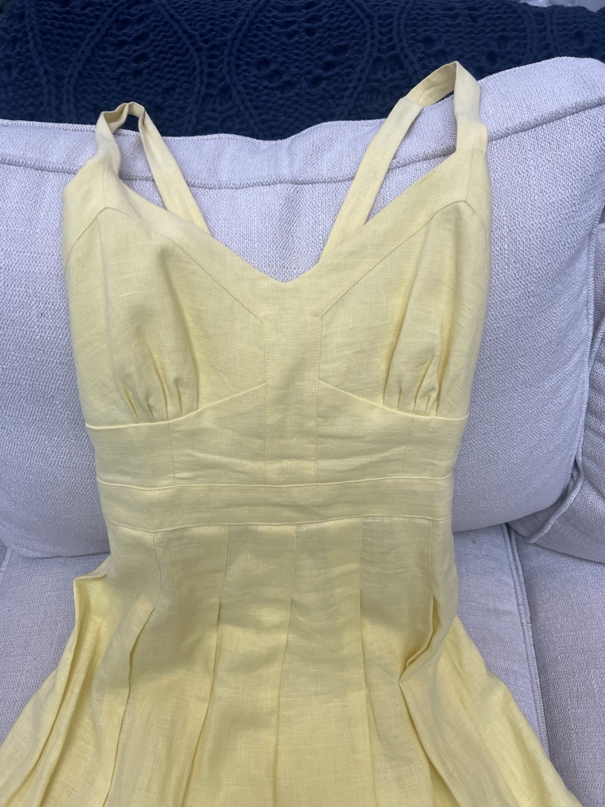 Milly Size 10 Light Yellow Linen Fit & Flare Knee Length Dress New Without Tags