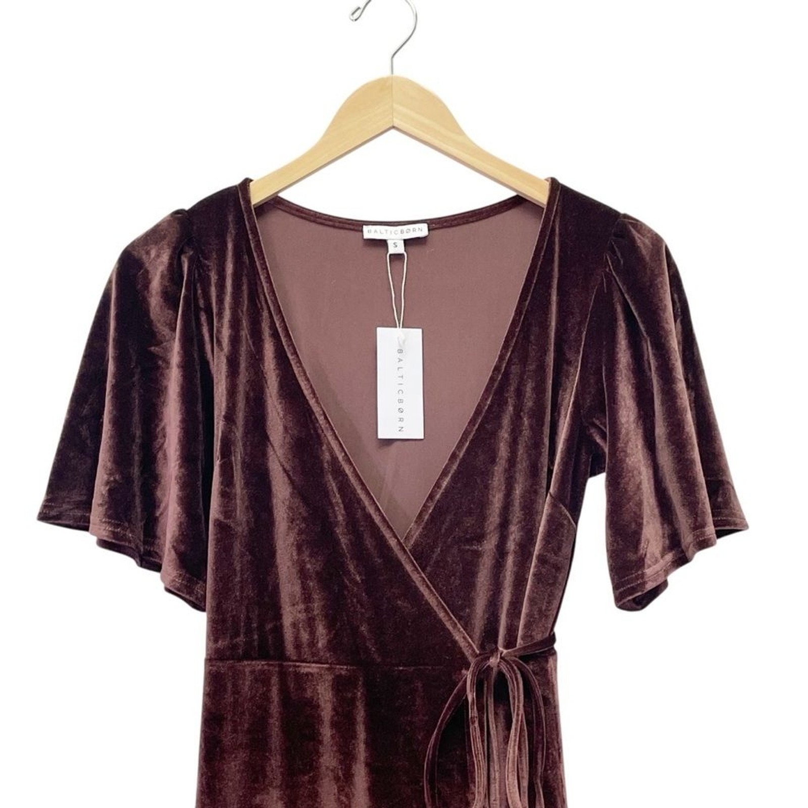 NWT Baltic Born Katelyn Velvet Maxi Wrap Dress Clove Brown Sz Small Tulip Skirt