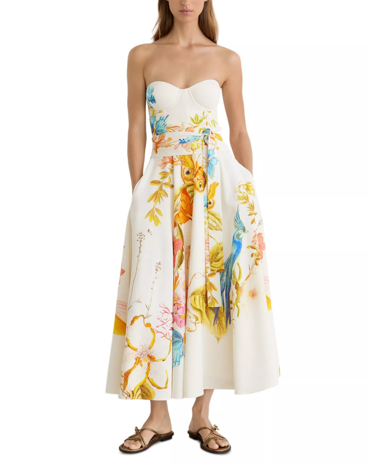 AUTH REISS Corset Detail Floral Dress Ivory