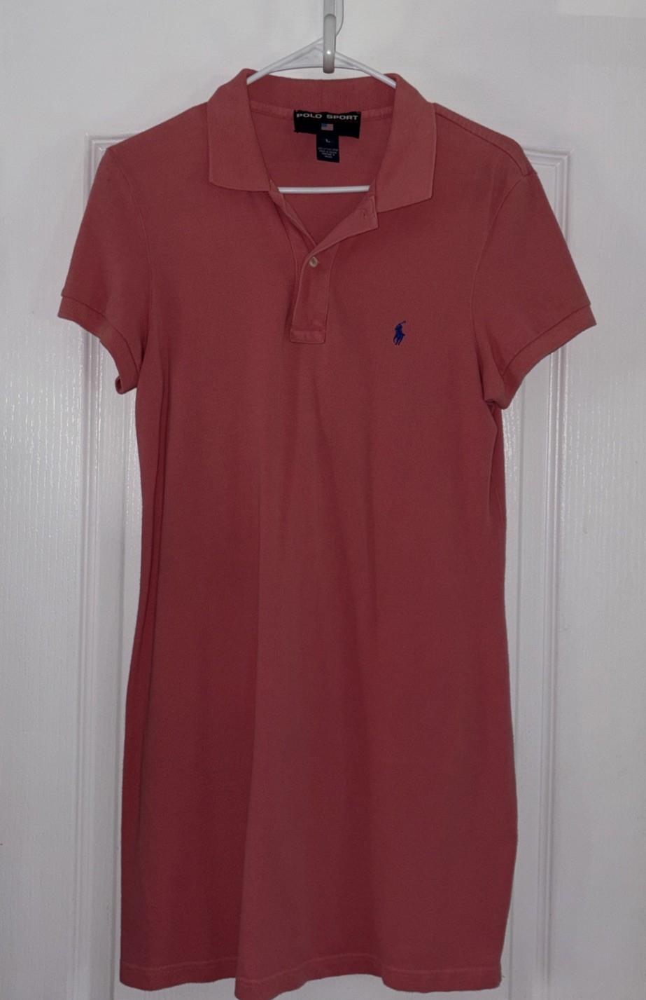 Vintage Ralph Lauren Sport T Shirt Dress Coral /Salmon Polo 2 Button Size L EUC