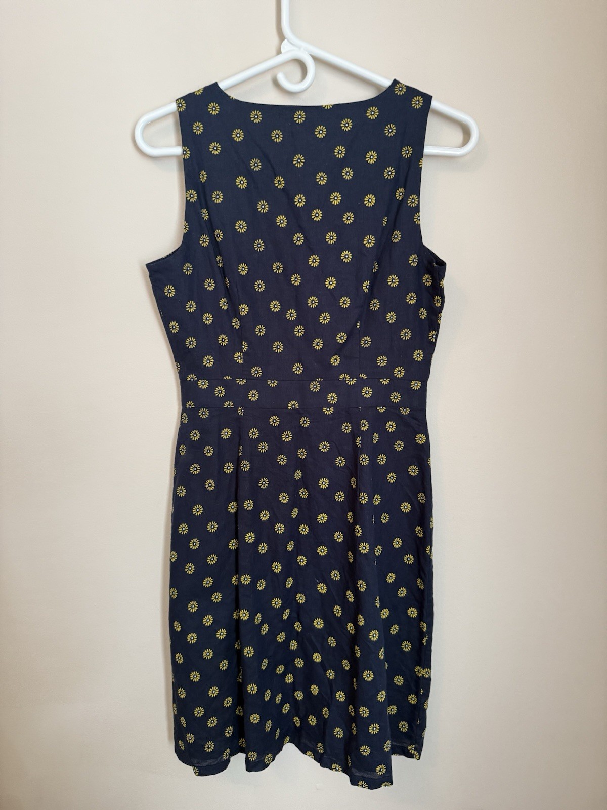 J.CREW Navy Yellow Floral Button Front Linen and Cotton Dress Size 0