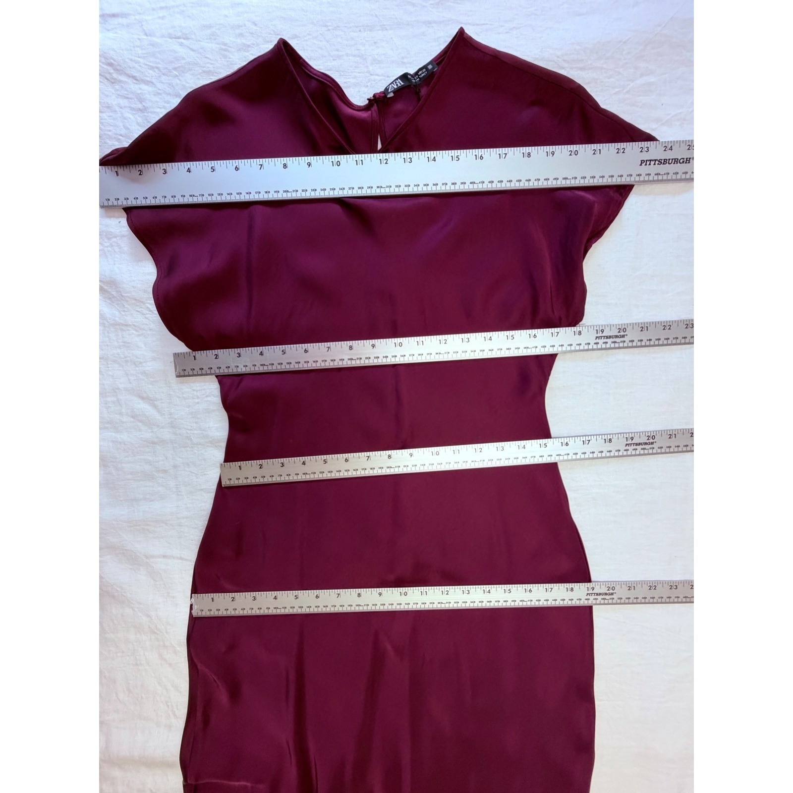 Zara Burgundy Satin Maxi Dress Cap Sleeve NWT Size S Minimalist Plum Wine