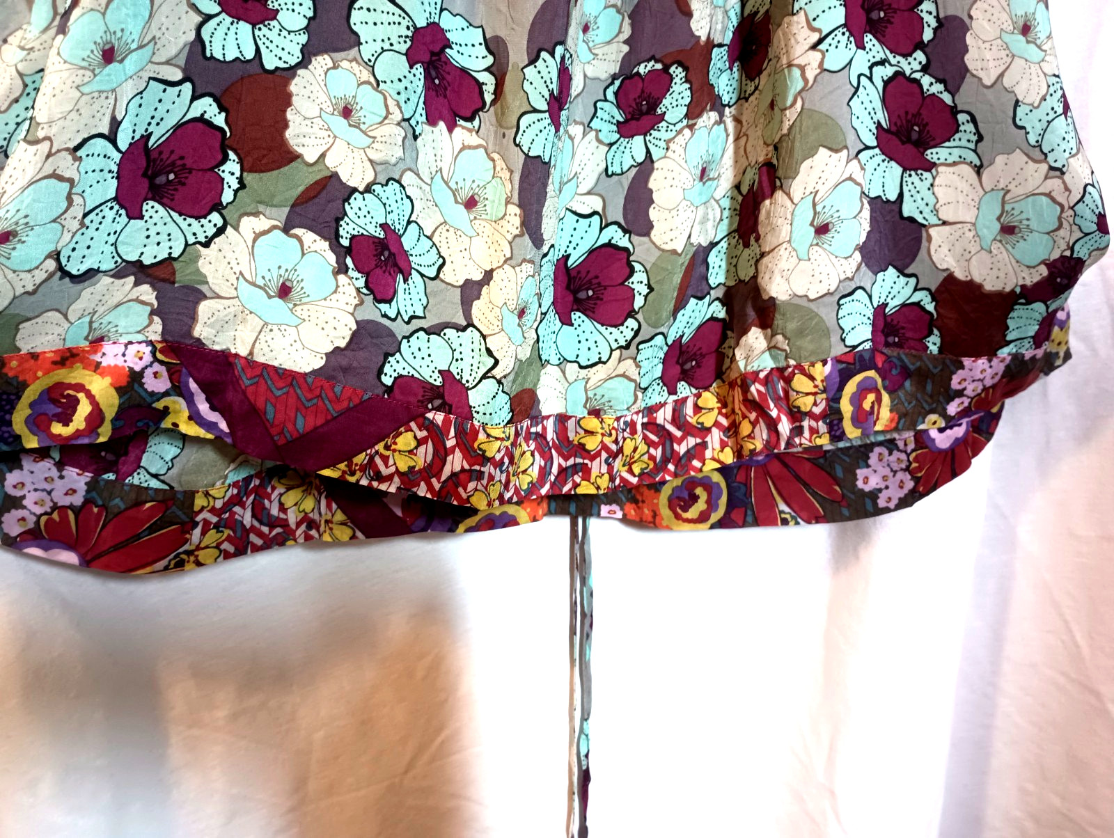 Johnny Was sundress, L, teal and purple, rayon/silk. DS07