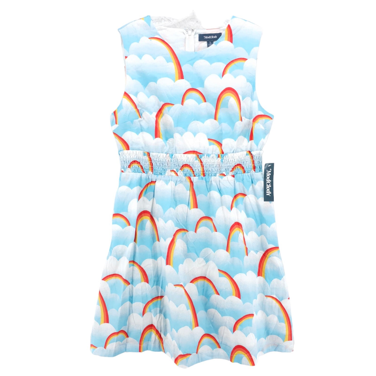NWT ModCloth Dreamscape Sky Park Fit and Flare Dress Rainbow Clouds LARGE