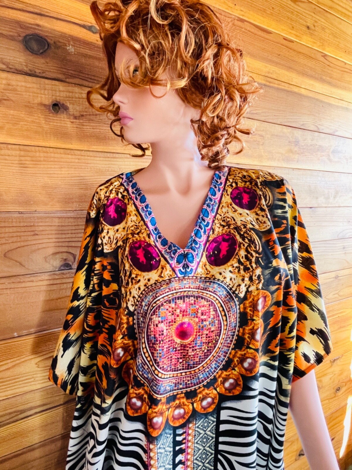 SHORE DRIVE NWT Leopard ZEBRA PEARLS Print CAFTAN O/S