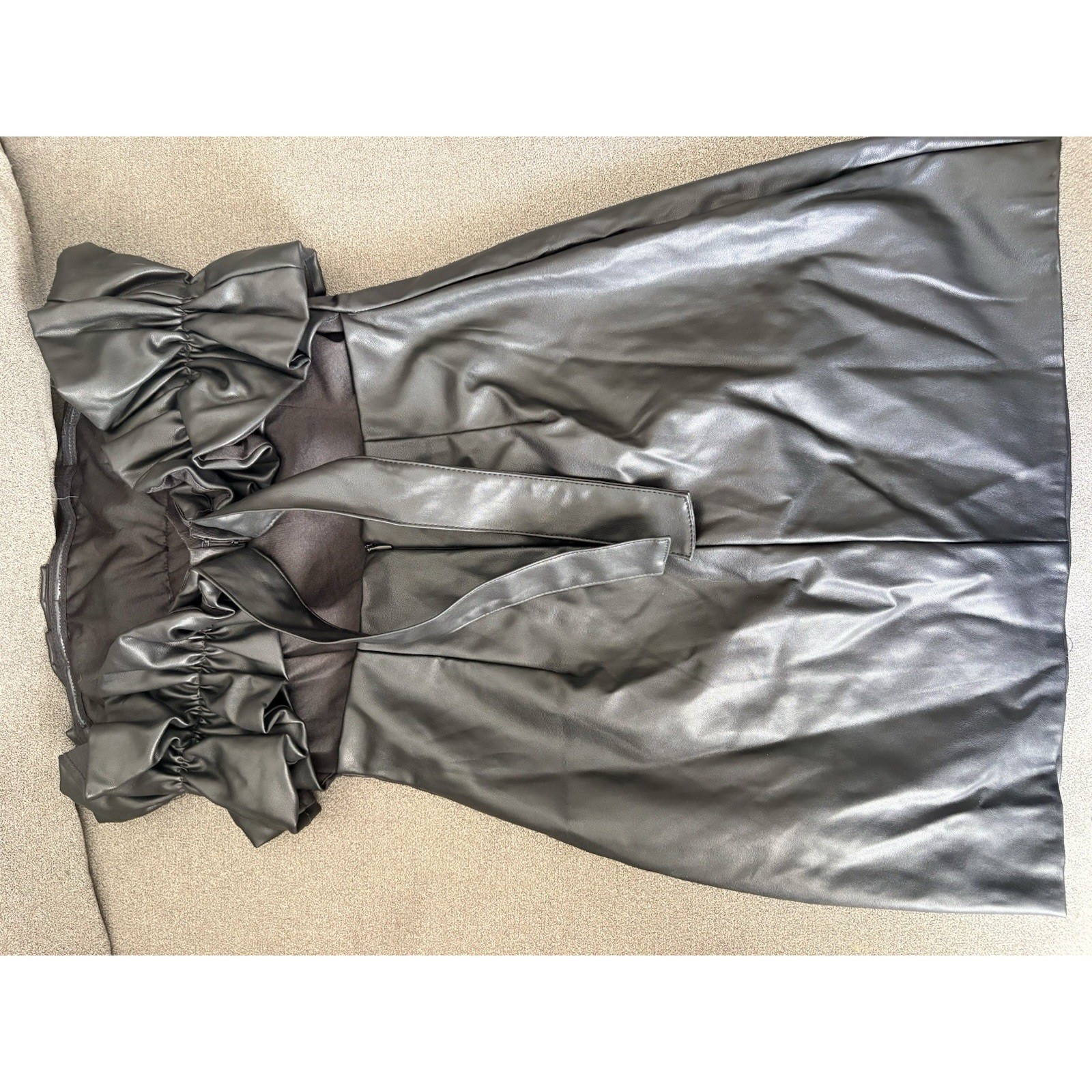 Do+Be Strapless Ruffle Keyhole Back Vegan Leather Mini Size Small Dress