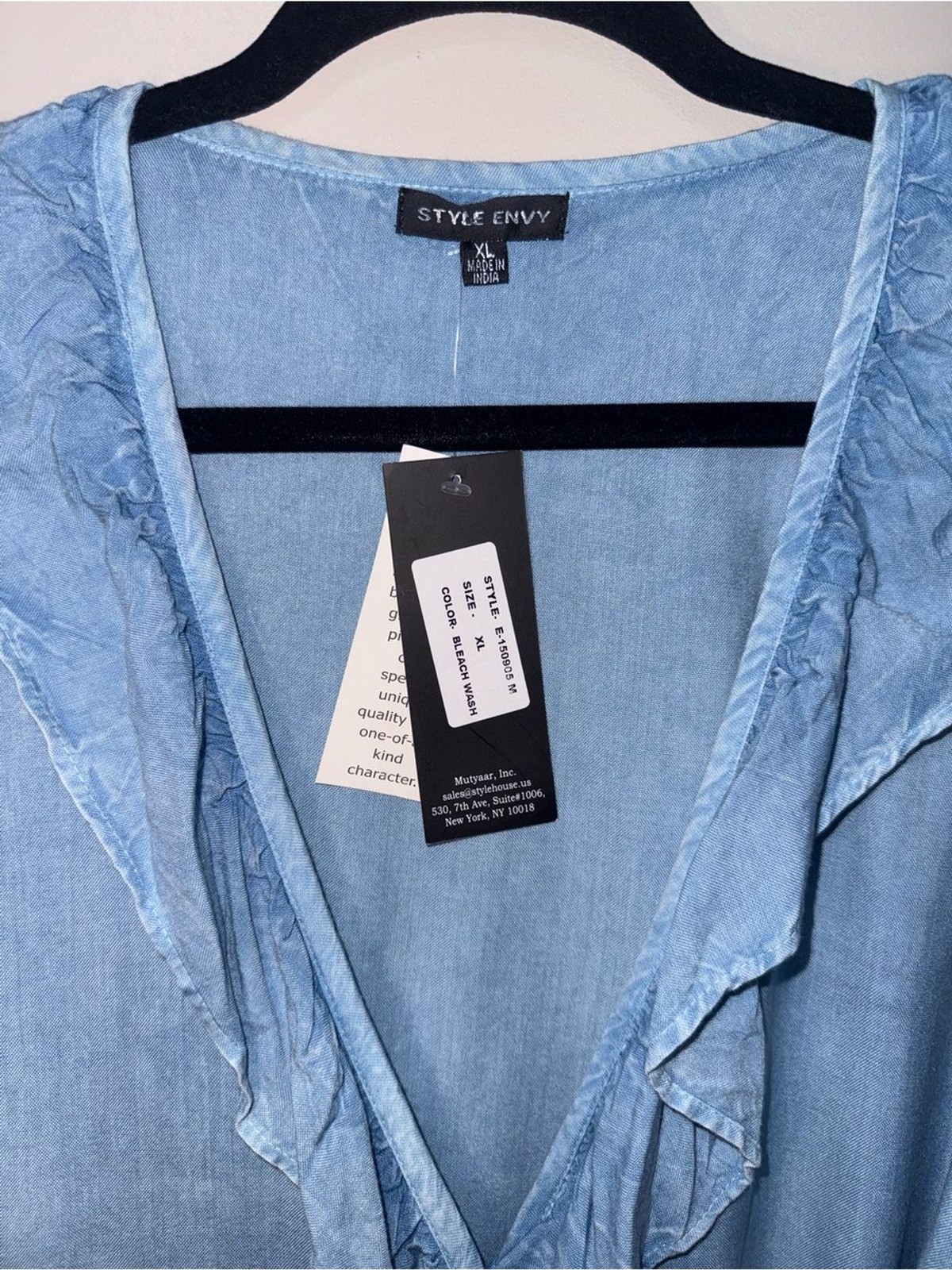 Wrap Ruffle Maxi Dress XL NWT Blue Denim Chambray Look Style Envy