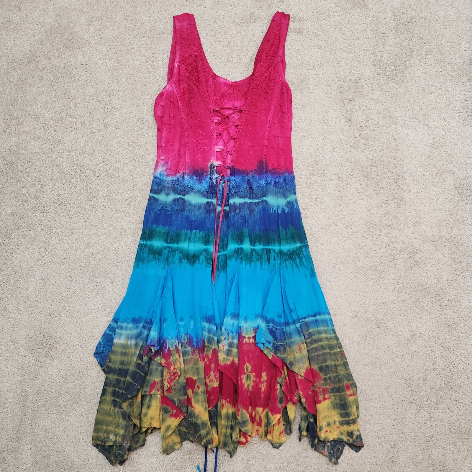 Flower brand dress Corset up front tie in back Tie Die sleeveless dress