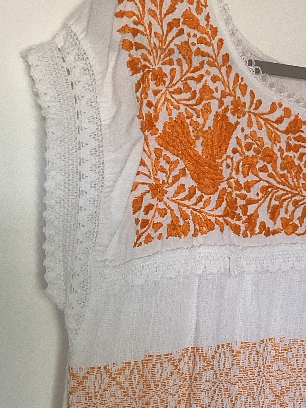NWOT Beautiful White And Orange Cotton Women’s Mexican Dress One size