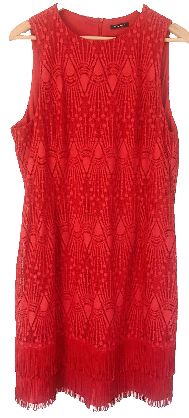 Roman Red Lace Fringe Flapper Dress Uk 20 Gatsby Cocktail Tassel 20s Party Lined