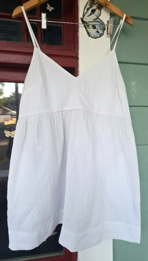 A New Day White Textured Cami Mini Dress XL Smocked Back Pockets Summer Cottagec
