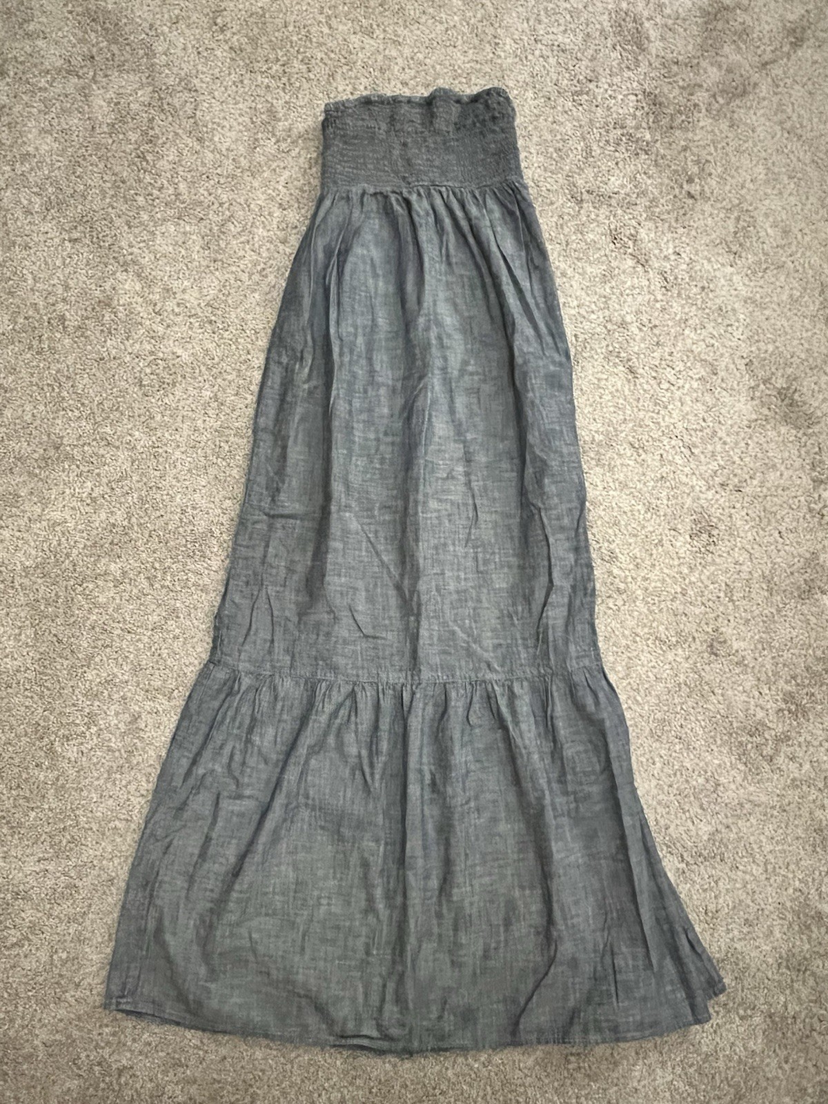 Gap Maxi Summer Bohemian Western Beach Smocked Bodice Chambray Dress Size S