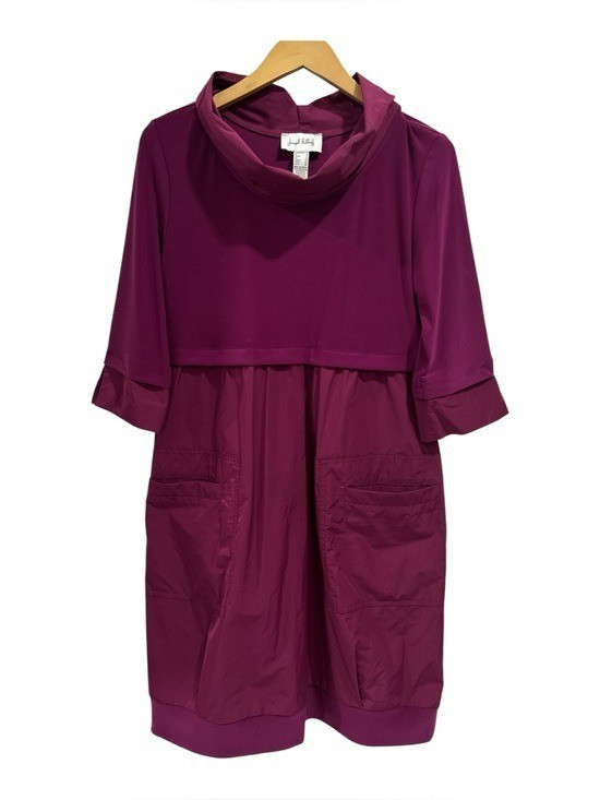 Joseph Ribkoff Mixed Media Cowl Neck Cocoon Dress in Berry/Purple – Size 10