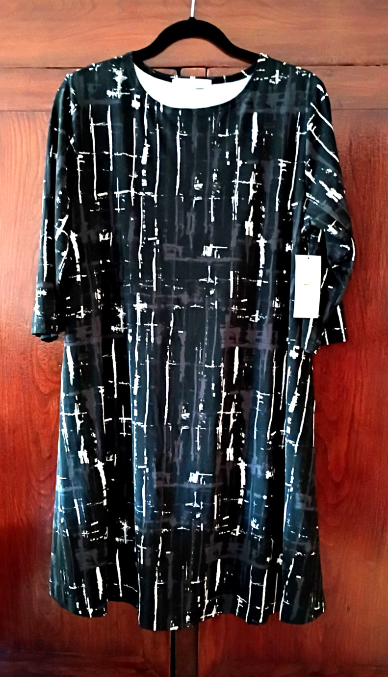 NWT Sympli 14 Trapeze Dress Drifting Lines Black