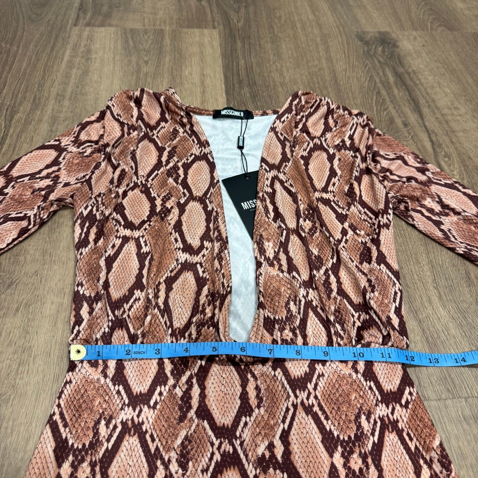 Missguided Pink Brown Deep V Neck Snake Skin Long Sleeve Dress Size 4 Small