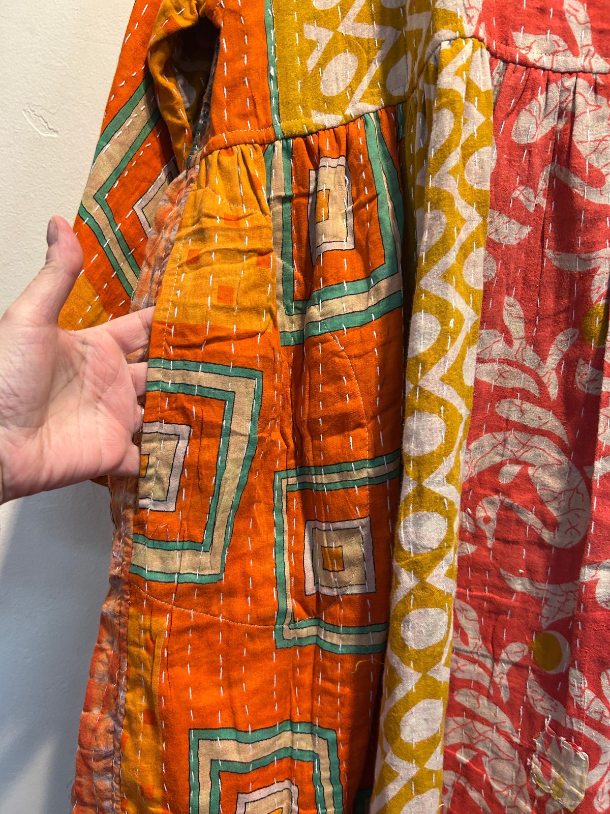 Nw FUNKY STUFF hippy boho vintage cotton pocket kantha maxi reversible DRESS XL