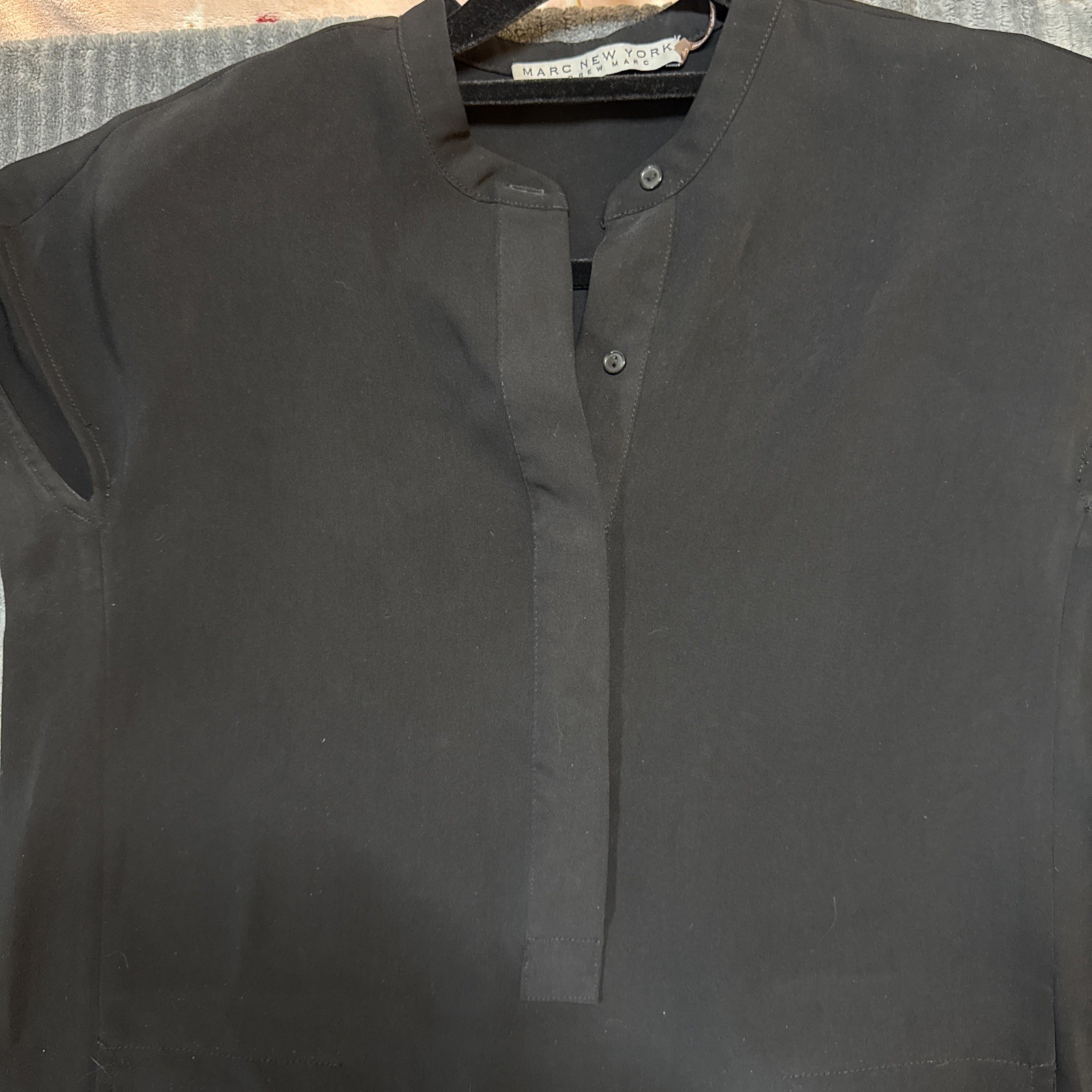 Andrew Marc Tunic Dress Cap Sleeve Black w/ Pockets Minimalist Small 2 Dry Clean