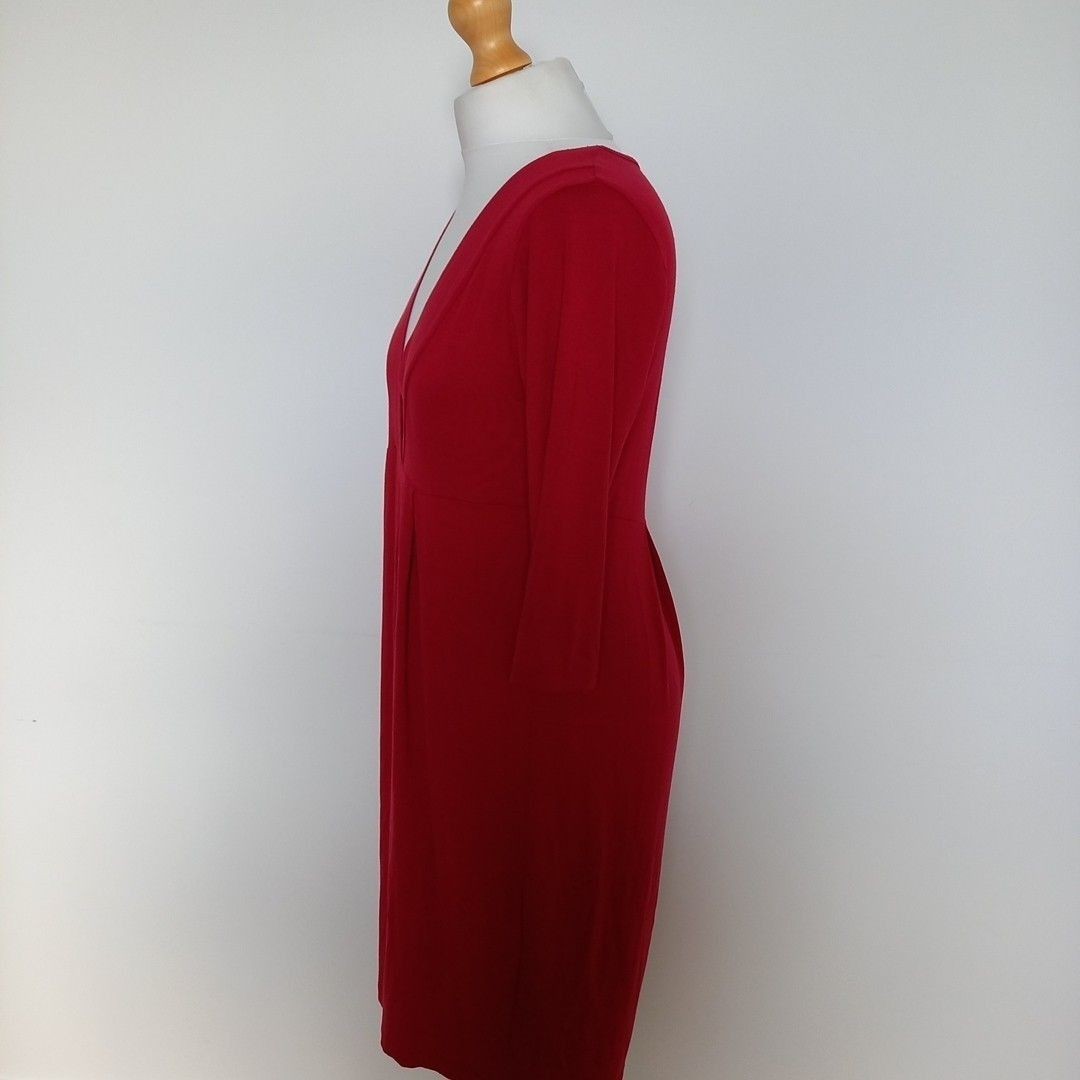 Masai Red Deep V Neck Jersey Dress L UK 14/16 Relaxed Fit Made in Portugal