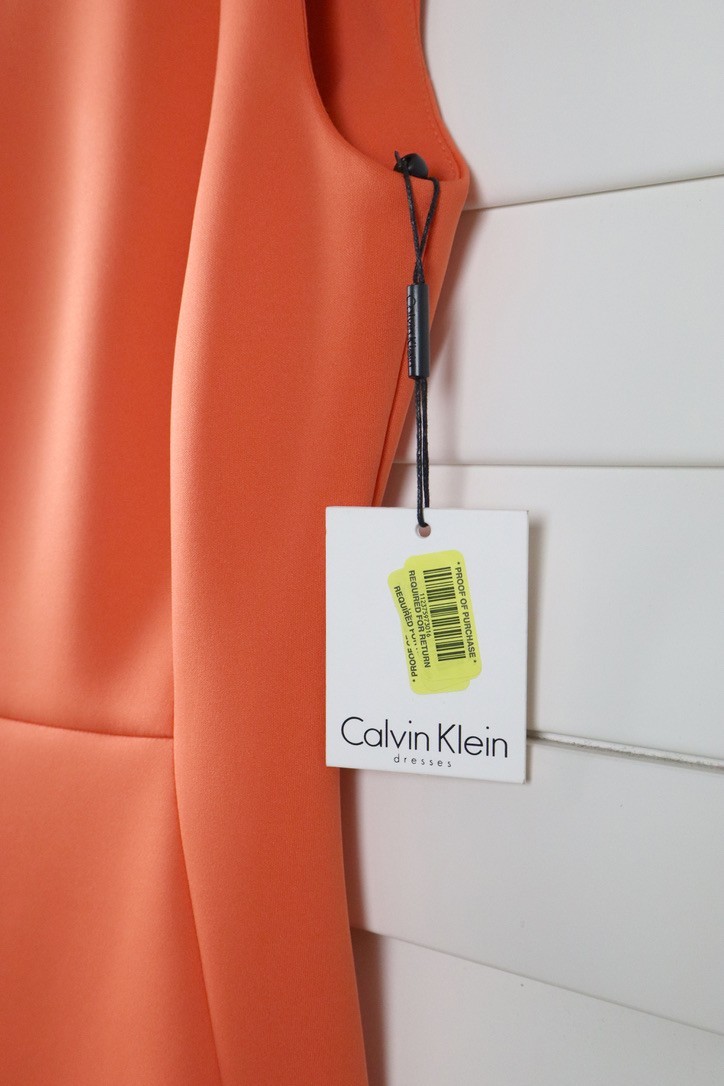 CALVIN KLEIN NWT $89 Solid Orange Scuba Neoprene Stretch Sheath Dress Size 4