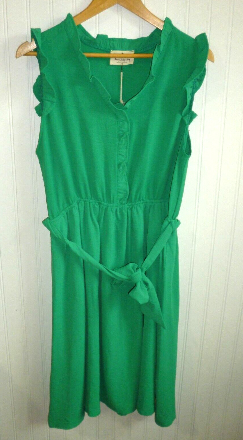 Betsy’s Boutique Shop Dress Womens Large Kelly Green Fairy Shift Pockets Preppy