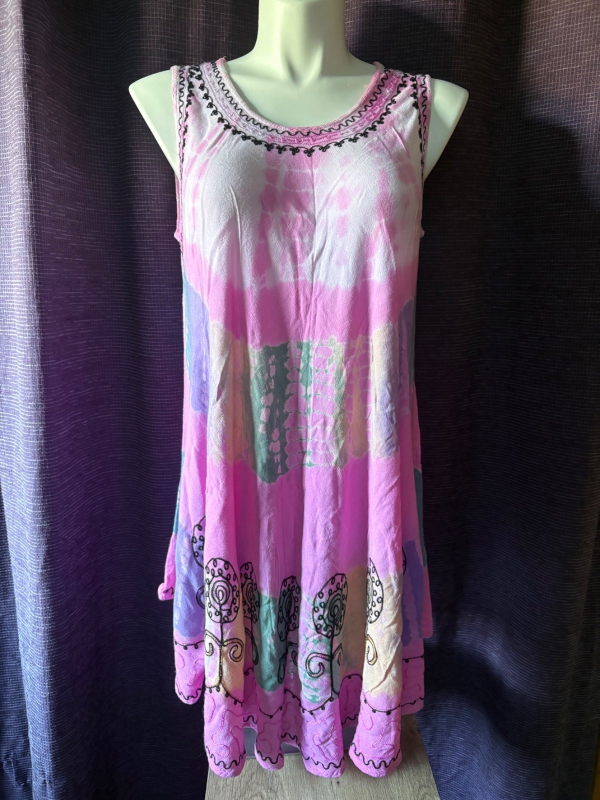 India Boutique Dress Women One Size Pink Striped Shift Short Sleeveless Rayon