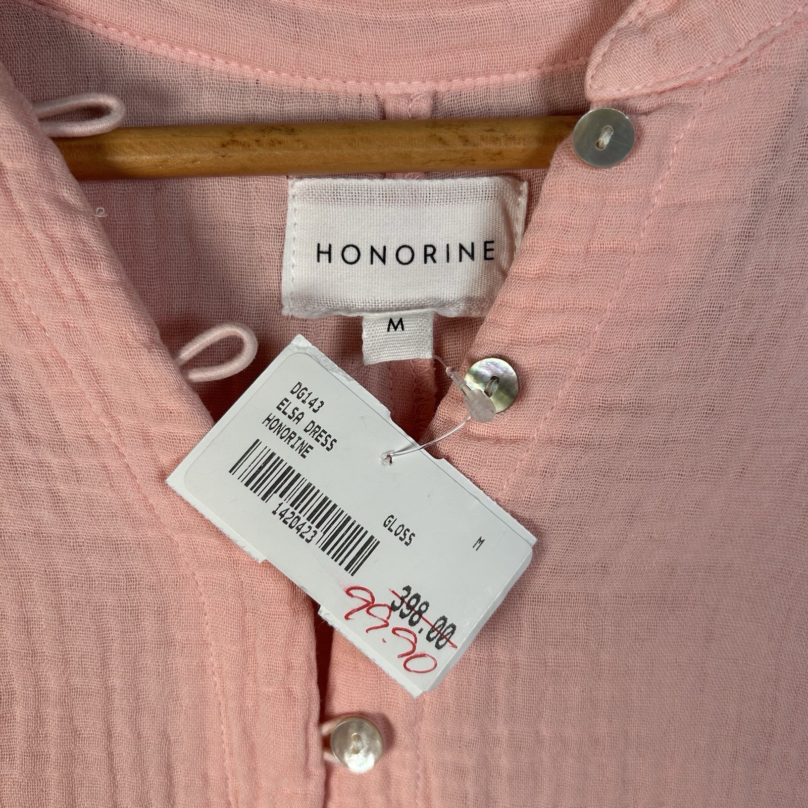 NWT HONORINE Pink Peach Cotton Gauze Tunic Maxi Dress Pearl Buttons Sz M