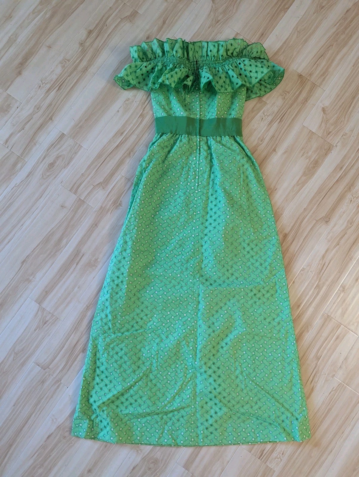 Boho Romantic Green Off The Shoulder Maxi Dress Floral Romantic Lace Up Cottage