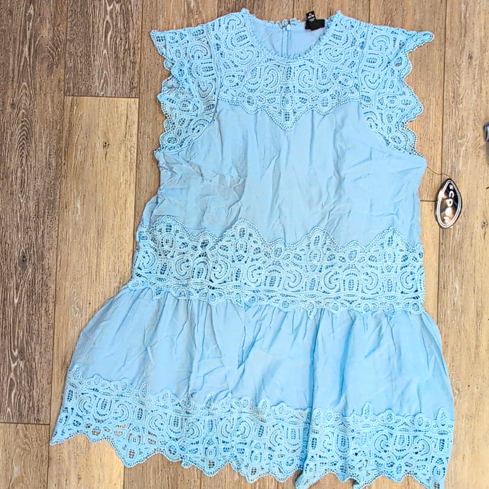 Xhilaration Women’s XL Blue Solid Lace Round Neck Sleeveless Lined Maxi Dress