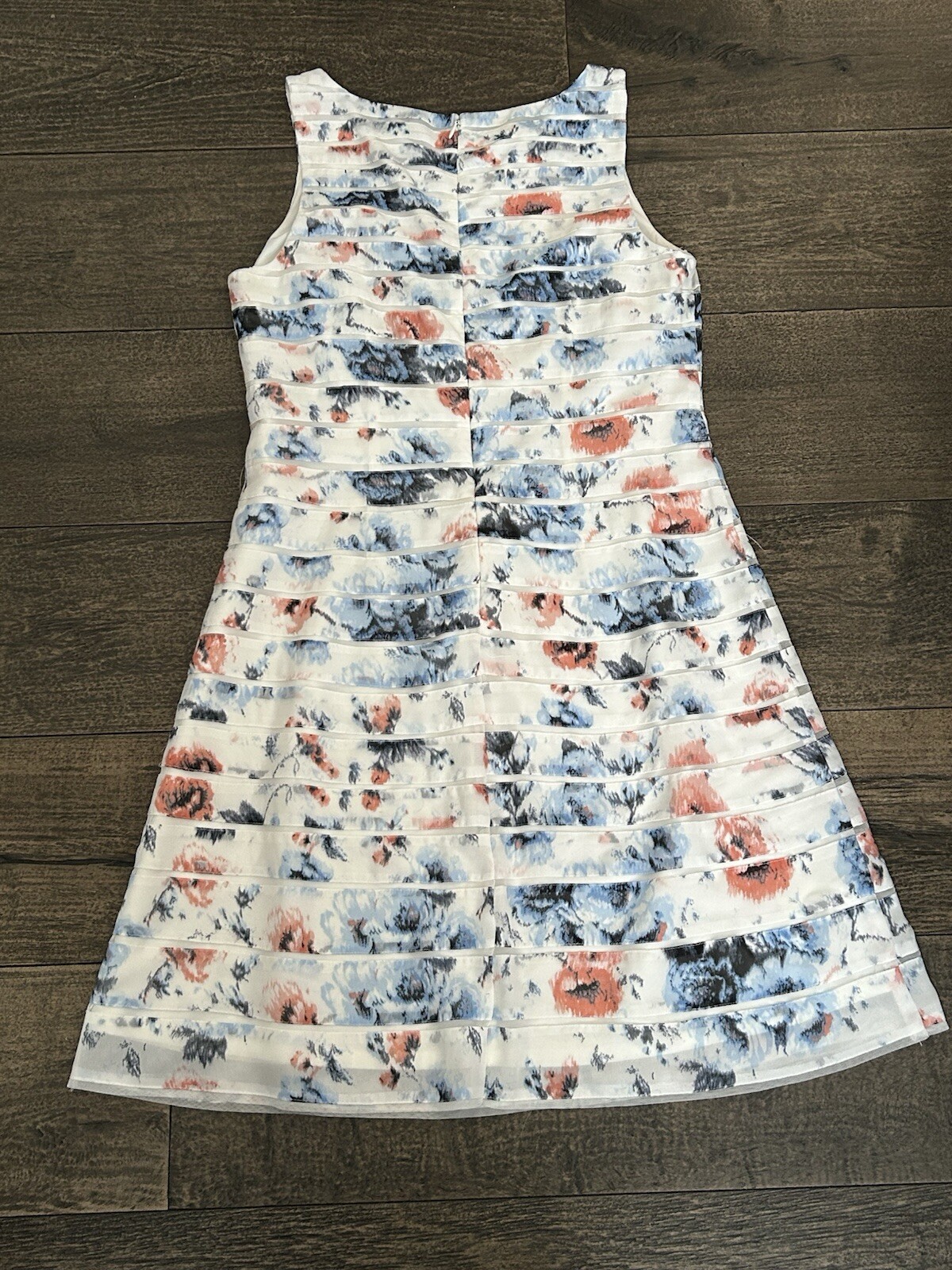 Ann Taylor Shift Dress 8 Fit/Flare White Blue Peach Floral Lined Sleeveless